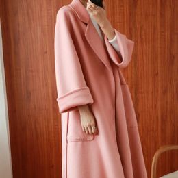 Womens Wool Blends Women DoubleSided 20% Cashmere Coat Jacket Long Beautiful Woollen Winter Autumn Warm Fashion Water Ripple Cloak 231101