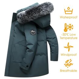 Mens Down Parkas Autumn Winter Long Men Windproof Jacket Coats Warm White Duck Hooded Multi Pockets Overcoat Male 231101