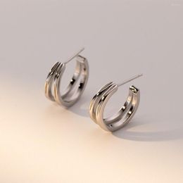 Stud Earrings Real 925 Sterling Silver Simple Double Layered C Shape For Women Geometric Jewellery Gifts