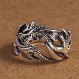 Cluster Rings S925 Sterling Silver Hollow Dragon Open Ring Jewelry Men's Personality Thai Retro Hipster