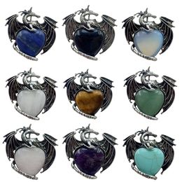 Medieval Vintage Wing Dragon Pendant Natural Love Shaped Gemstone Animal Theme Pendant DIY Material