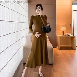 Maternity Dresses Maternity Solid Knit Dress For Autumn Winter 2023 New Clothes For Pregnant Women Fashion Half High Collar Slim Pregnancy Sweater Q231102