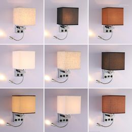 Wall Lamps American LED Bedside Lamp USB Port Fabric Sconces El Bedroom Living Room Flexible E27 Light For Reading