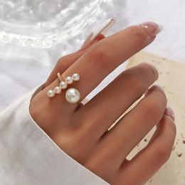 Cluster Rings Simple Pearl Open Ring Geometric Gold-plated Women Finger Jewellery Autumn And Winter Index Fashion Gift