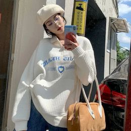 Womens Hoodies Sweatshirts Waffle Womens Sweatshirt Ins Spring Autumn Pullover Korean Loose Couple Tops Polo Collar American Zipper Jacket Women 231102