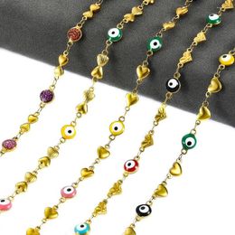 Chains Wide 6mm Eye Chian Stainless Steel Enamel Beads Necklace Colorful Gold Color Chain Jewelry Women Gift