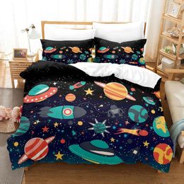 Bedding Sets Space Boys Cute Alien Duvet Cover Green Rocket Ship Cartoon Planet Comforter Black Set For Kid Teen