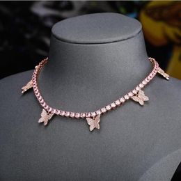 European and American hip-hop creative zircon butterfly alphabet square zirconium tennis chain necklace fashion ladies clavicle ch281V