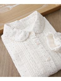 Women's Blouses Elegant Cotton Classic Blouse White Shirt Lace Casual Pin Sleeve Vintage Polka Dot Female 2023 Spring