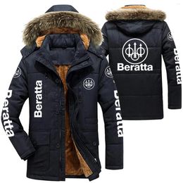 Men's Jackets Beratta LogoMen's Winter Cotton Hooded Parkas Lamb Fur Lining Plush Men Jacket Cold Thickening Fashion Motorcycle