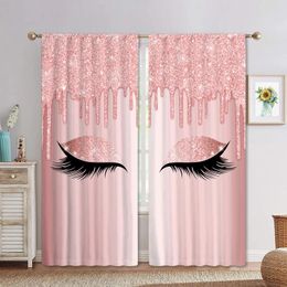 Curtain 3D Digital Print Lovely Pink Blue Glitter Eyelashes Eyes Girl Bedroom Thin Drapes Princess Living Room Window Curtains 2 Panels