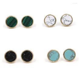 Stud Earrings 4 Colours 13mm Round Marble Stone Disc