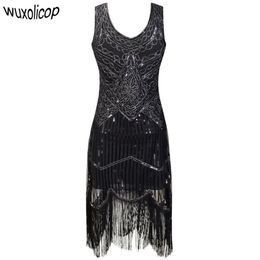 Women Party Robe Femme 1920s Great Gatsby Flapper Sequin Fringe Midi Vestido Summer Art Deco Retro Black Dress Q190417275P