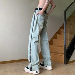 Men's Jeans America Style Slit Zipper Men 2023 High Street Oversized Denim Pants For Male Hip Hop Casual Straight Leg Trousers