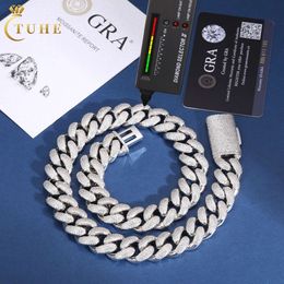 Rapper Rock Men 18mm Genuine S925 Silver 4 Rows Mossanite Diamond Iced Out Bubble Cuban Link Chain Necklace