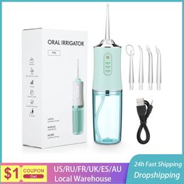 Other Oral Hygiene Oral Irrigator Portable Dental Water Flosser USB Rechargeable Water Jet Floss Tooth Pick 4 Jet Tip 220ml 3 Modes IPX7 1400rpm 231101