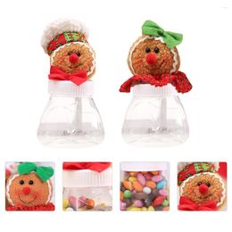 Storage Bottles 2 Pcs Cover Gingerbread Man Candy Box Clear Jars Holiday Cookie Plastic Transparent Container Canister