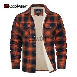 Men's Jackets MAGCOMSEN Men's Fleece Plaid Flannel Shirt Jacket Button Up Casual Cotton Jacket Thicken Warm Spring Work Coat Sherpa Outerwear J231102