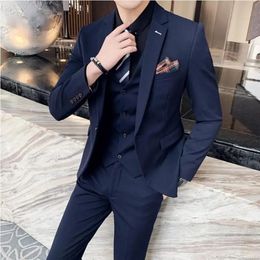 Men's Suits Blazers 7XL Boutique Solid Colour Men's Casual Office Business Suit Three and Two Piece Set Groom Wedding Dress Blazer Waistcoat Trousers 231102