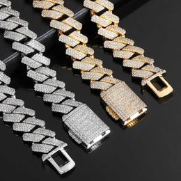 Europe 20mm Ice Out Hip Hop Cuban Chain Necklace Vvs Moissanite Prong Cuban Link Chain Full Diamond Chain Bracelet