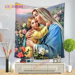 Tapestries 3D Printed Blessed Virgin Mary Tapestry Wall Christ Hanging Nazarene Summer Beach Towel Shawl Tapestry.