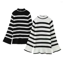 Women's Sweaters Women Fashion Black And White Striped Knitted Sweater Vintage Long-Sleeved Loose All-Match Casual Female Pullovers Chic