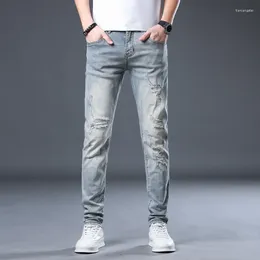 Men's Jeans Ripped Men Skinny Slim Fit Light Blue Stretch Streetwear Hip Hop Distressed Male Denim Trousers Patched Punk