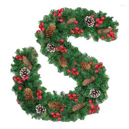 Decorative Flowers Christmas Artificial Wreath Green Outdoor Pine Tree Mantel Stair Fireplace Garland With Cone For Home Decoration