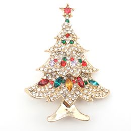 Rhinestone Christmas Tree Brooches Gold Plated Crystal Christmas Holiday Brooch Pin for Women