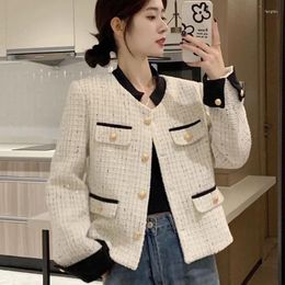 Women's Jackets Korean Style Coats Women Spring Autumn Tweed Single-breasted Fashion Vintage Short Elegant Beige Khaki Outerwear Tops