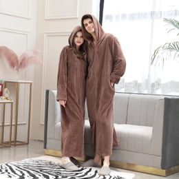 Men's Sleepwear 2023 Thickened Home Hooded Nightgown Couples Lengthened Bathrobe Zipper Clothes Long Sleeved Robe Coat Bata
