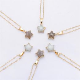 Pentagram Star Chain Necklace Pink Crystal Chakra Natural Stone Gold Plating Geode Druzy Quartz Pendant Diy Necklace Jewelry259s