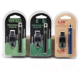 Vertex Vape Battery Law C.D USB-Ladegerät-Set, 350 mAh, 510 Gewinde, vorheizen, Verdampfer, E-Zigaretten, Vapes, Stift, VV-Batterien für Zerstäuberkartuschen