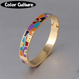 New Fashion Stainless Steel Open Bangle For Women Gold Geometric Colourful Enamel Painted Bangles Wedding Jewellery MX1907192778