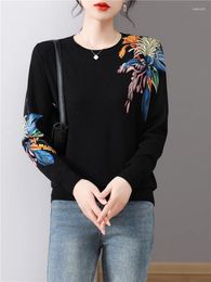 Women's Sweaters Floral Print Spring Autumn Korean Fashion Pullovers Long Sleeve Top Blusas Femme Thin Knitwears Sweater