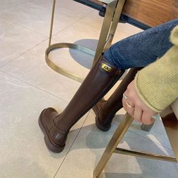 Boots Footwear Long Women's Brown Winter Knee High Shaft Shoes for Woman Platform Elegant with Low Heels 2023 in Comfortable 231101