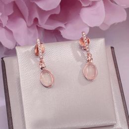 Dangle Earrings Fine Jewellery S925 Sterling Silver Drop For Women Natural Gemstone Pink Rose Quartz Oval Wedding Brincos CCEI006