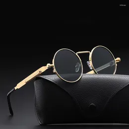 Sunglasses Round Frame Men Women Steampunk Fashion Elegant Metal Spring Legs Black Lens Punk Sun Glasses Classic Retro Eyewear