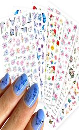 3D Butterfly Sliders Nail Stickers Colourful Flowers Red Rose Adhesives Manicure Decals Nails Foils Tattoo Decorations NP0044627215