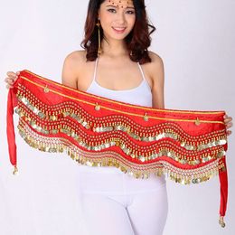 Women Gold Coins Dance Hip Scarf Wrap Accessories Performance Belly Dancing Belt Costumes Flannel 18 Colours