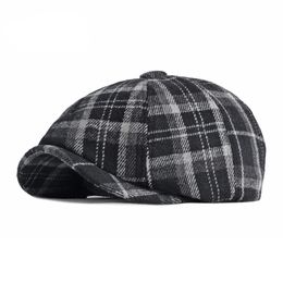 Berets Autumn Winter Sboy Caps Men Wool Felt Octagonal Hat Women Black Purple Flat Cap British Style Plaid Beret Painter BoinaBerets