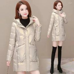 Women's Trench Coats Middle-aged Mother Glossy Down Padded Coat Thick Warm Parkas 2023 Winter Jacket Hooded Cotton