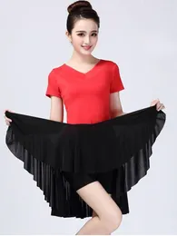 Stage Wear High Waist Latin Dance Practise Ballroom Skirt Costume Flowers Competition Line Clothing Classical Elegant Modern Pleated
