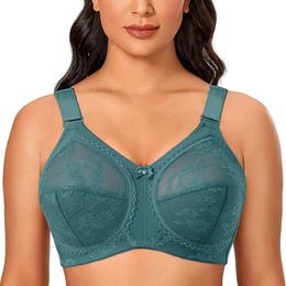 Bras Bra Women No Rims Thin Sponge Hollow out Sexy lace Full Cup Large Plus Size for B C D E F 231102