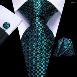 Bow Ties Hi-Tie Teal Blue Black Dot Silk Wedding Tie For Men Handky Cufflink Fashion Design Gift Necktie Business Party Dropship