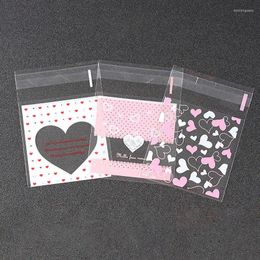 Jewelry Pouches 100Pcs 7x7cm Heart Print Self-Adhesive Bag Plastic Bags For Diy Cookie&Candy Biscuit Snack Handmade Soap Crafts
