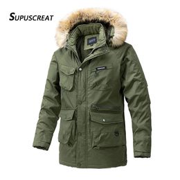 Mens Down Parkas Winter Long Fleece Liner Hooded Jacket Coats Thick Windbreaker Male Multi Pockets Cotton Padded Warm Thermal 231101