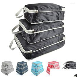 Storage Bags Storage Bags Travel Bag Compressible Packing Cubes Foldable Waterproof Suitcase Nylon Portable With Handbag Lage Organise Dh1Kg