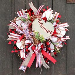 Decorative Flowers Patriotic Wreath Cloth Hanging Pendants Ornaments Baseball Decor For Festival Celebration Front Door