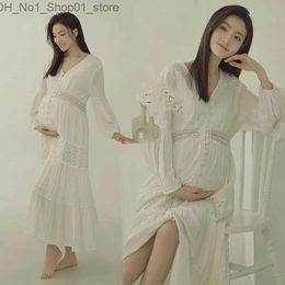 Maternity Dresses White Lace Maternity Dress Elegant Baby Shower Dress Pregnant Woman Homewear V Neck Maternity Pgotography Long Dress Q231102